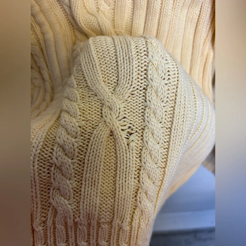 Lads end Cable knit Full Zip Hoodie Yellow Butter‎ Size L old Money Vintage